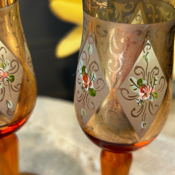 Bohemian cordial art glass,hand painted,set of 2 - Picture 2 of 8